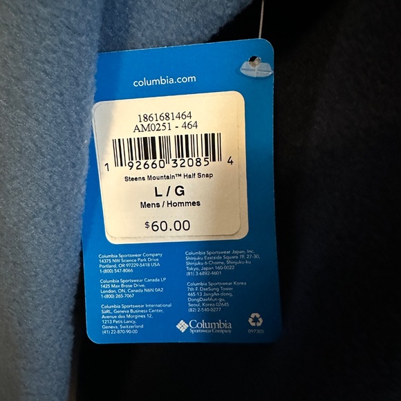 Columbia AM0251 Mens Sz L Steens Mountain Fleece Half Snap NWT - Picture 4 of 4